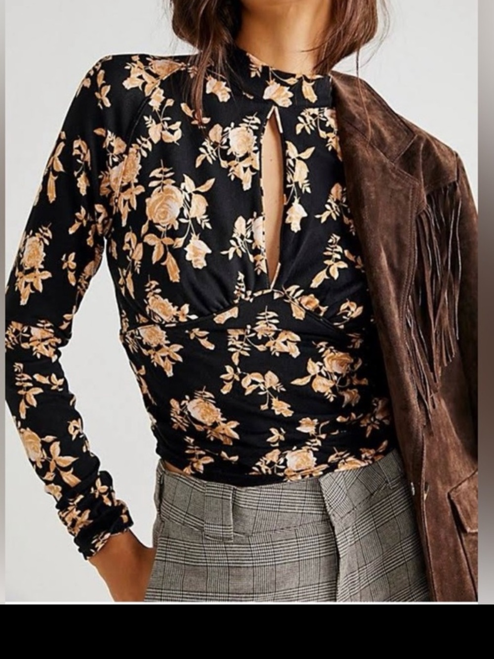 FREE PEOPLE PRINTED DINNER PARTY TOP-BLACK COMBO-SIZE XS